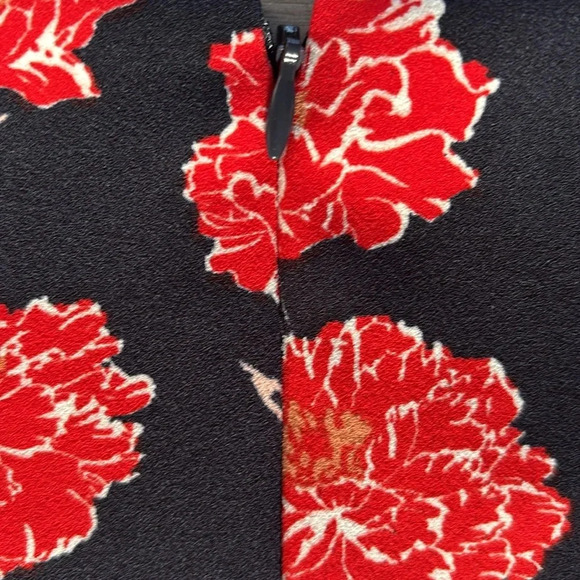 Banana Republic Navy Blue Red Floral Print Dress Size 4 - Picture 7 of 10